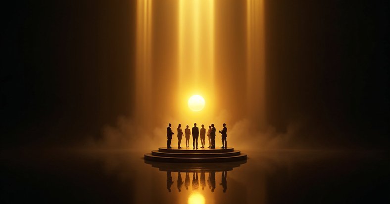 A professional man standing in front of an easel presenting to people who are seated. 